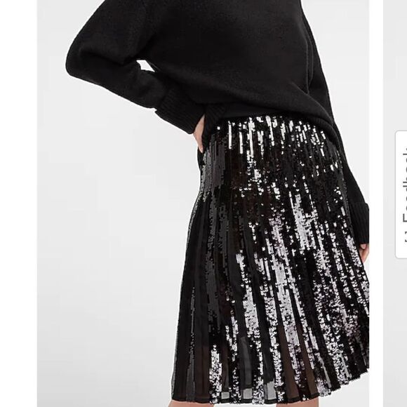 New with tags Express Black Sequined/Pleated High Waisted Midi Skirt Size XS. - Picture 2 of 11